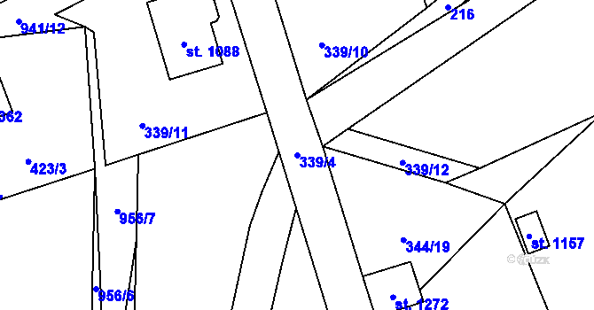 Parcela st. 339/4 v KÚ Velké Popovice, Katastrální mapa