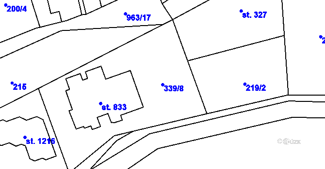 Parcela st. 339/8 v KÚ Velké Popovice, Katastrální mapa
