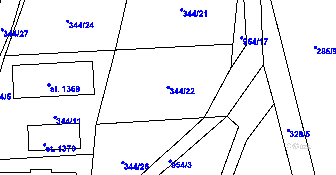 Parcela st. 344/22 v KÚ Velké Popovice, Katastrální mapa