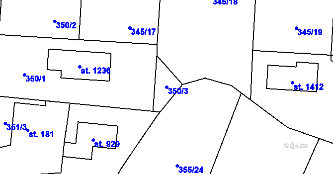 Parcela st. 350/3 v KÚ Velké Popovice, Katastrální mapa