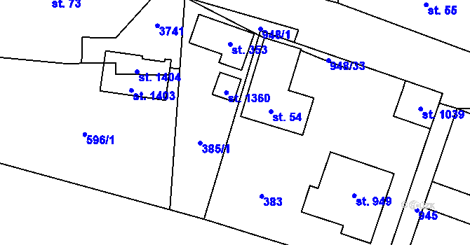 Parcela st. 385/3 v KÚ Velké Popovice, Katastrální mapa