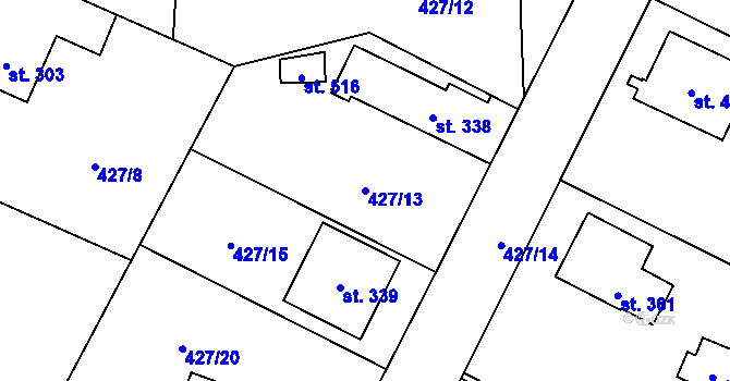 Parcela st. 427/13 v KÚ Velké Popovice, Katastrální mapa