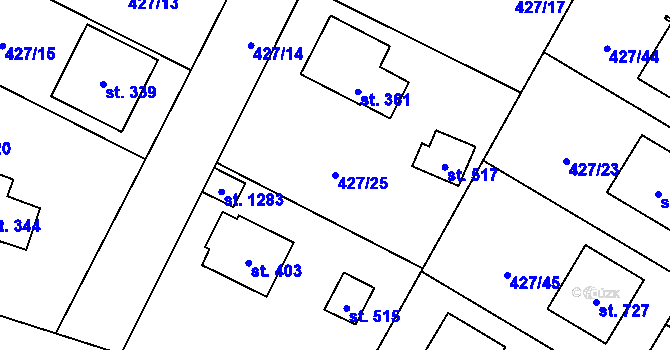 Parcela st. 427/25 v KÚ Velké Popovice, Katastrální mapa
