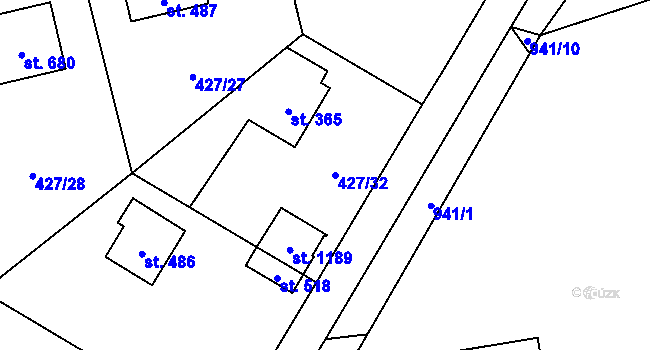 Parcela st. 427/32 v KÚ Velké Popovice, Katastrální mapa