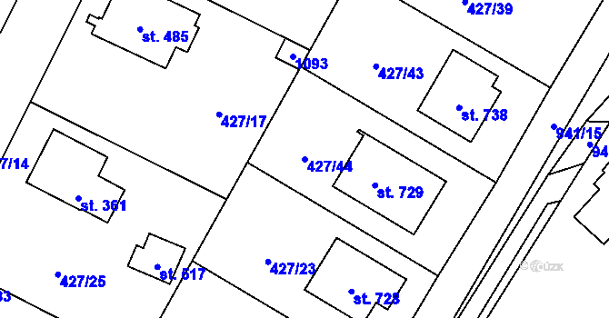 Parcela st. 427/44 v KÚ Velké Popovice, Katastrální mapa