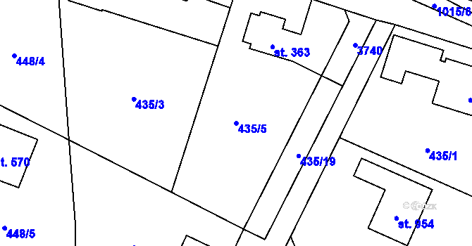 Parcela st. 435/5 v KÚ Velké Popovice, Katastrální mapa