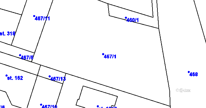 Parcela st. 467/1 v KÚ Velké Popovice, Katastrální mapa