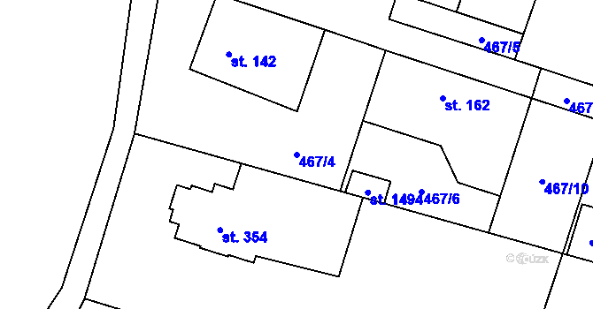 Parcela st. 467/4 v KÚ Velké Popovice, Katastrální mapa