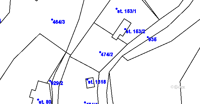 Parcela st. 474/2 v KÚ Velké Popovice, Katastrální mapa