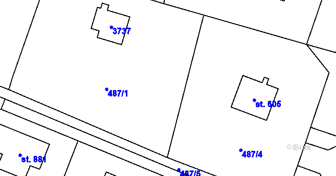Parcela st. 487/1 v KÚ Velké Popovice, Katastrální mapa