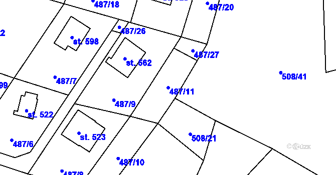 Parcela st. 487/11 v KÚ Velké Popovice, Katastrální mapa