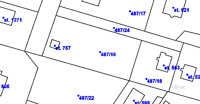 Parcela st. 487/16 v KÚ Velké Popovice, Katastrální mapa