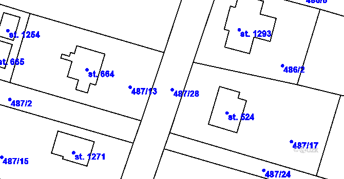 Parcela st. 487/28 v KÚ Velké Popovice, Katastrální mapa
