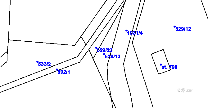 Parcela st. 529/13 v KÚ Velké Popovice, Katastrální mapa