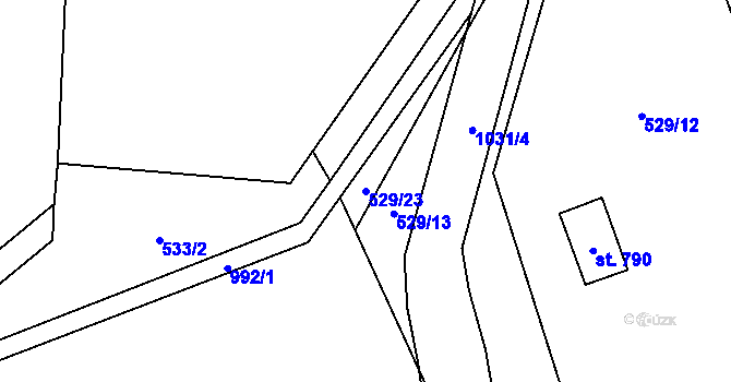 Parcela st. 529/23 v KÚ Velké Popovice, Katastrální mapa