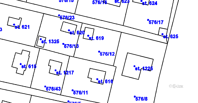 Parcela st. 576/12 v KÚ Velké Popovice, Katastrální mapa