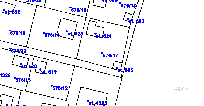 Parcela st. 576/17 v KÚ Velké Popovice, Katastrální mapa