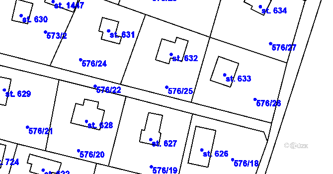 Parcela st. 576/25 v KÚ Velké Popovice, Katastrální mapa