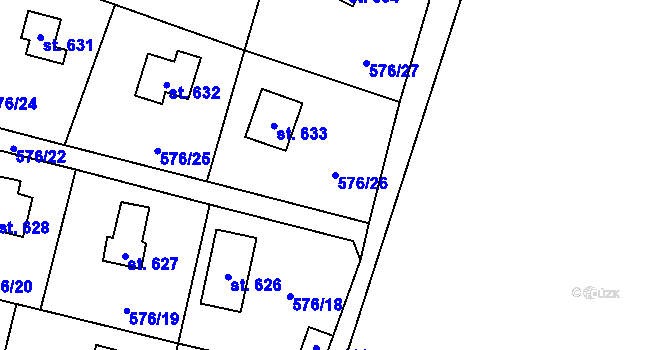 Parcela st. 576/26 v KÚ Velké Popovice, Katastrální mapa