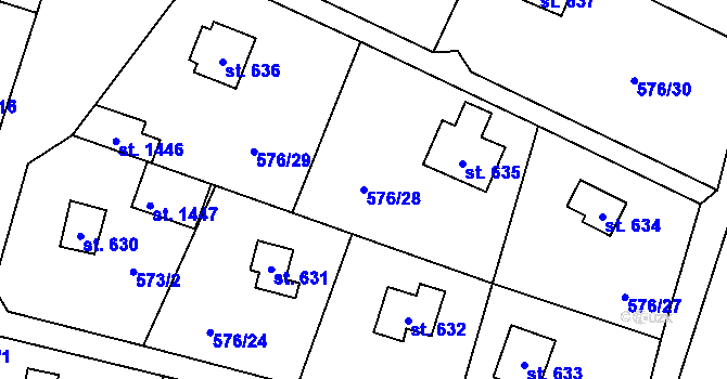 Parcela st. 576/28 v KÚ Velké Popovice, Katastrální mapa
