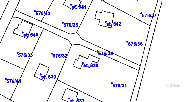 Parcela st. 576/34 v KÚ Velké Popovice, Katastrální mapa