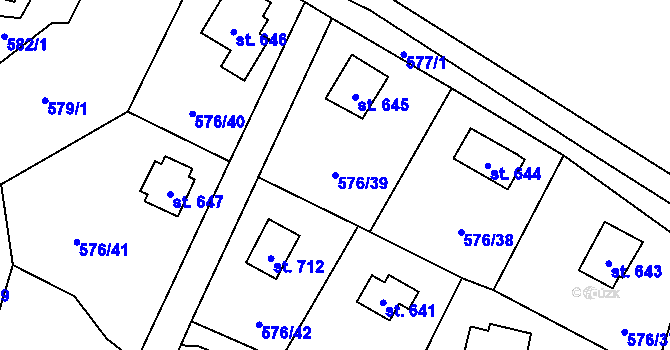Parcela st. 576/39 v KÚ Velké Popovice, Katastrální mapa