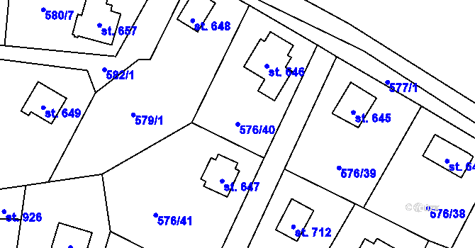 Parcela st. 576/40 v KÚ Velké Popovice, Katastrální mapa