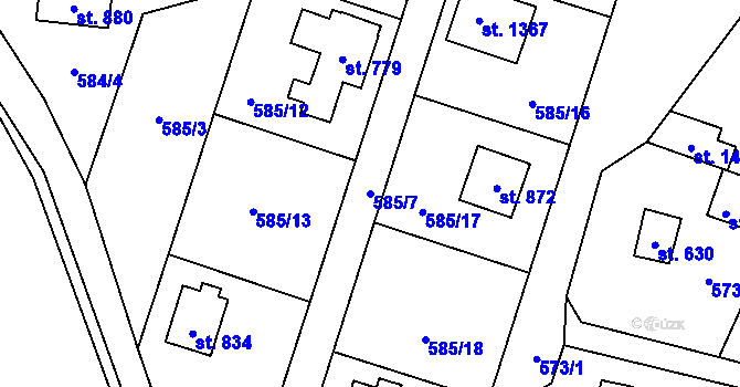 Parcela st. 585/7 v KÚ Velké Popovice, Katastrální mapa