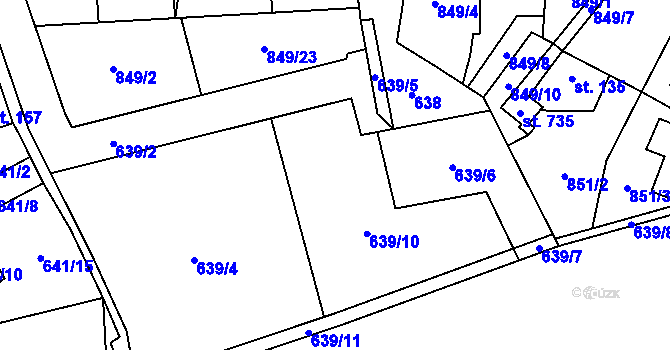 Parcela st. 639/4 v KÚ Velké Popovice, Katastrální mapa