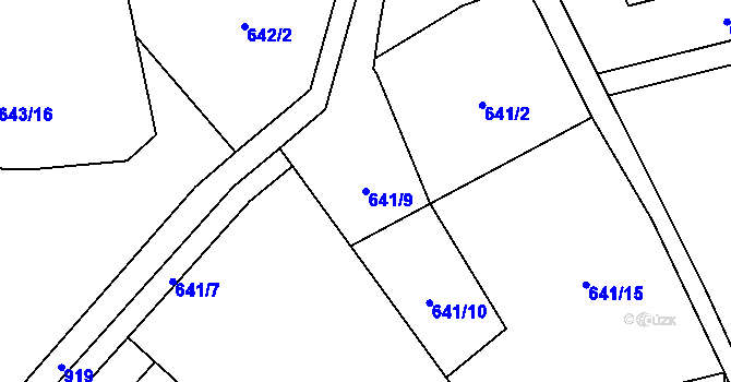 Parcela st. 641/9 v KÚ Velké Popovice, Katastrální mapa