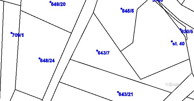 Parcela st. 643/7 v KÚ Velké Popovice, Katastrální mapa