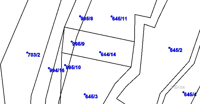 Parcela st. 644/14 v KÚ Velké Popovice, Katastrální mapa