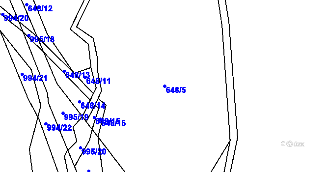 Parcela st. 648/5 v KÚ Velké Popovice, Katastrální mapa