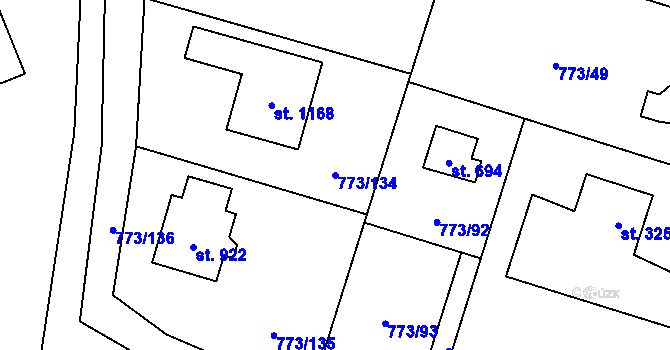Parcela st. 773/134 v KÚ Velké Popovice, Katastrální mapa