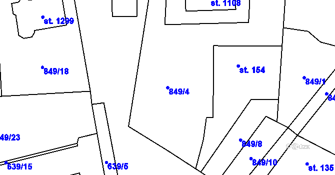 Parcela st. 849/4 v KÚ Velké Popovice, Katastrální mapa