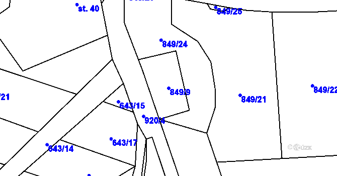 Parcela st. 849/9 v KÚ Velké Popovice, Katastrální mapa