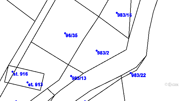 Parcela st. 983/2 v KÚ Velké Popovice, Katastrální mapa