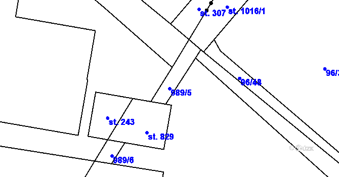 Parcela st. 989/5 v KÚ Velké Popovice, Katastrální mapa