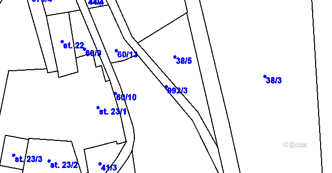 Parcela st. 992/3 v KÚ Velké Popovice, Katastrální mapa