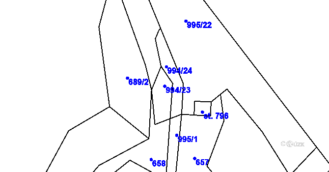 Parcela st. 994/23 v KÚ Velké Popovice, Katastrální mapa