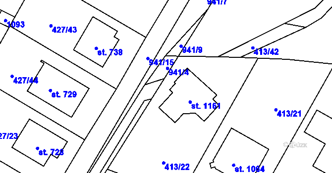 Parcela st. 413/27 v KÚ Velké Popovice, Katastrální mapa