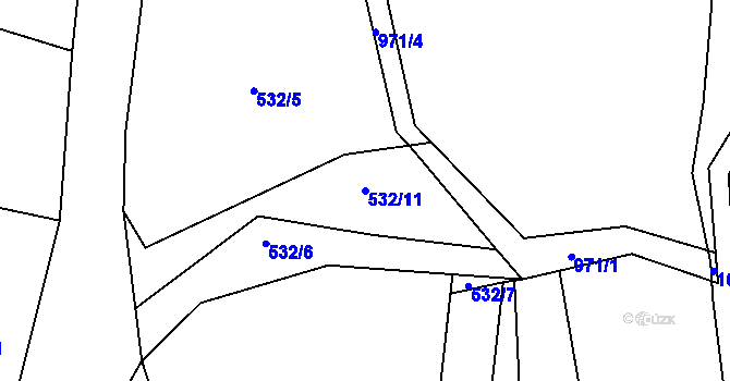 Parcela st. 532/11 v KÚ Velké Popovice, Katastrální mapa
