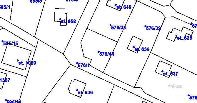 Parcela st. 576/44 v KÚ Velké Popovice, Katastrální mapa