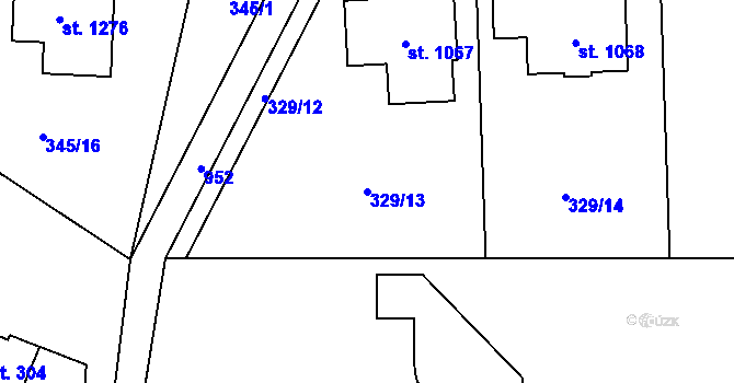 Parcela st. 329/13 v KÚ Velké Popovice, Katastrální mapa