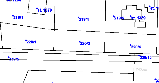 Parcela st. 220/3 v KÚ Velké Popovice, Katastrální mapa