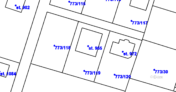 Parcela st. 965 v KÚ Velké Popovice, Katastrální mapa