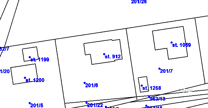 Parcela st. 912 v KÚ Velké Popovice, Katastrální mapa