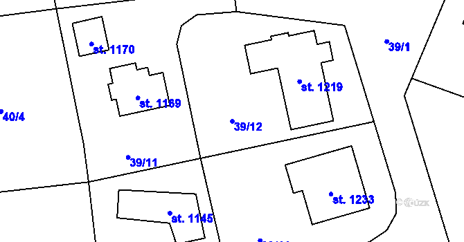 Parcela st. 39/12 v KÚ Velké Popovice, Katastrální mapa