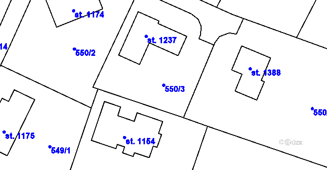 Parcela st. 550/3 v KÚ Velké Popovice, Katastrální mapa