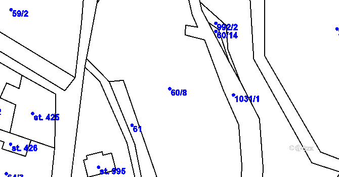 Parcela st. 60/8 v KÚ Velké Popovice, Katastrální mapa